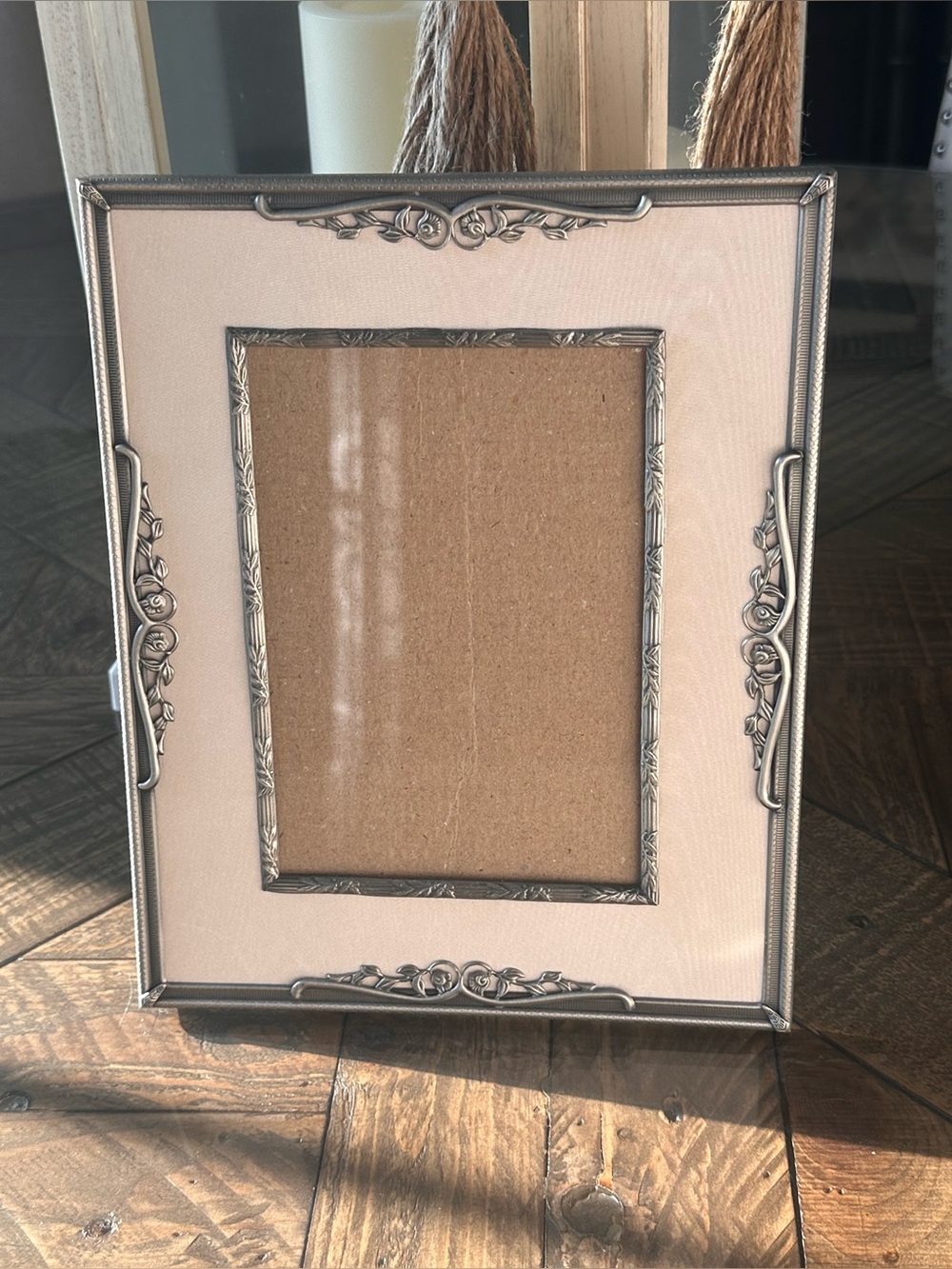 Vintage Burnes of Boston Pewter Frame Floral Scroll 1990’s Holds 5x7 Photo